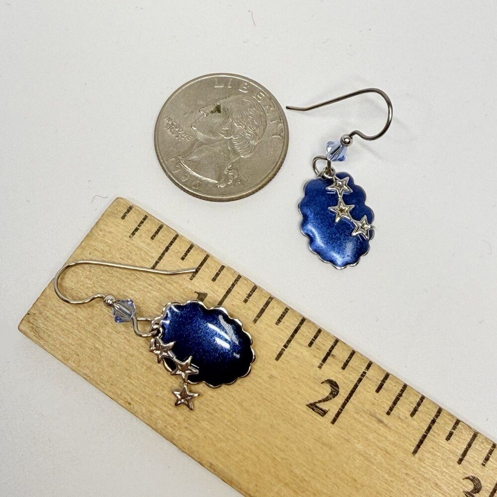 Silver Forest Blue And Silver Star Dangle Earrings New - Picture 4 of 6